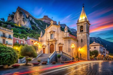 Obraz premium Long Exposure Night Photography: San Giuseppe Church, Taormina, Sicily, Italy