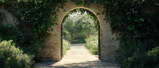 Garden archway path leads to tranquil greenery
