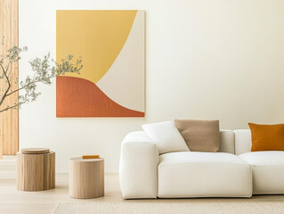 Modern living room featuring a minimalist design with calming colors and natural elements