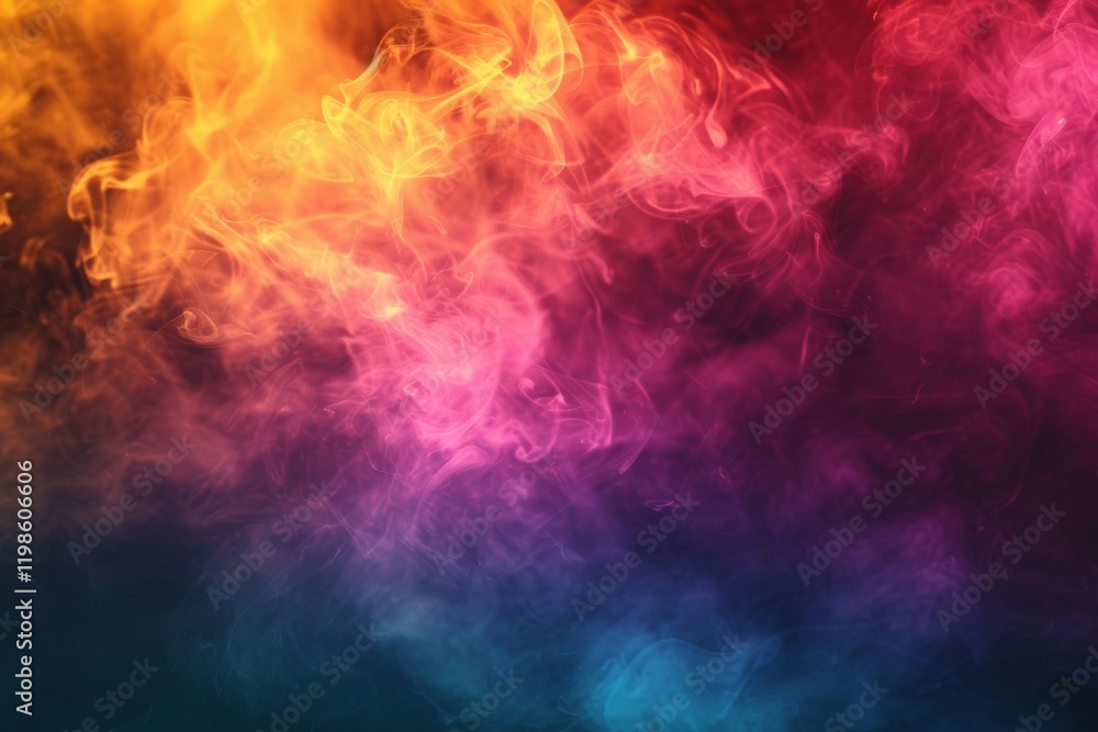 Poster dramatic waves of colorful smoke and fog swirl in vibrant hues, creating a captivating and mystical 
