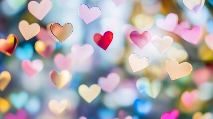 Colorful paper hearts hanging in the air create a festive atmosphere in a joyful celebration