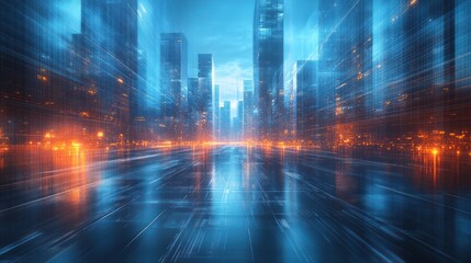 Fototapeta premium Futuristic city street, night, speed, lights, reflection, urban, digital, technology, background, website