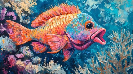 Fototapeta premium Vibrant Abstract Painting of a Tropical Fish in a Coral Reef.