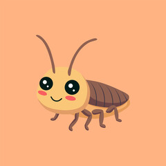Cute cartoon cockroach illustration on peach background