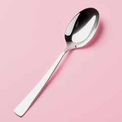 A spoon is sitting on a pink background
