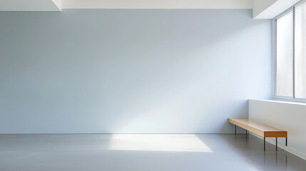 Minimalist interior with light streaming through large windows in modern space