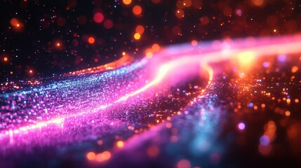 Obraz premium Abstract swirling glowing particles, vibrant colors, bokeh effect, digital art