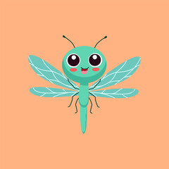 Cute teal dragonfly illustration on peach background