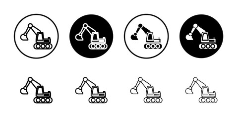 Excavator icon black and white vector sign