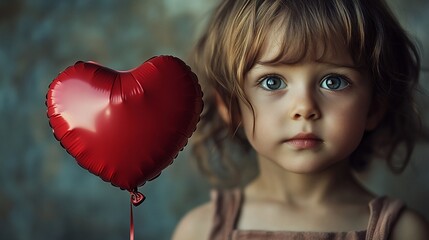 Girl holding heart balloon, studio portrait