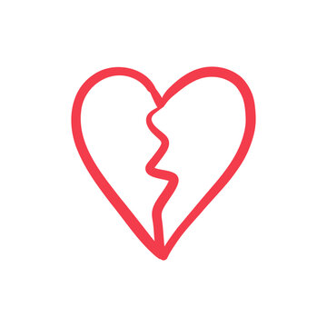 recommend clip art: Red broken heart outline symbol isolated on white in doodle style