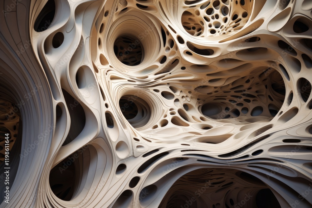 Poster exploration of organic architecture with intricate shapes and structures in a naturally inspired env