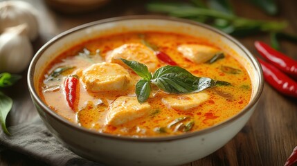 Curry soup on a white bowl