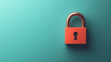 Fototapeta premium Orange Padlock on Teal Background - Security Concept