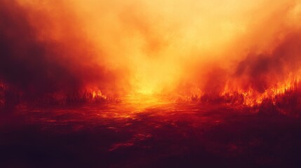 Naklejka premium Infernal Landscape: Burning Forest Inferno - Apocalyptic Scene