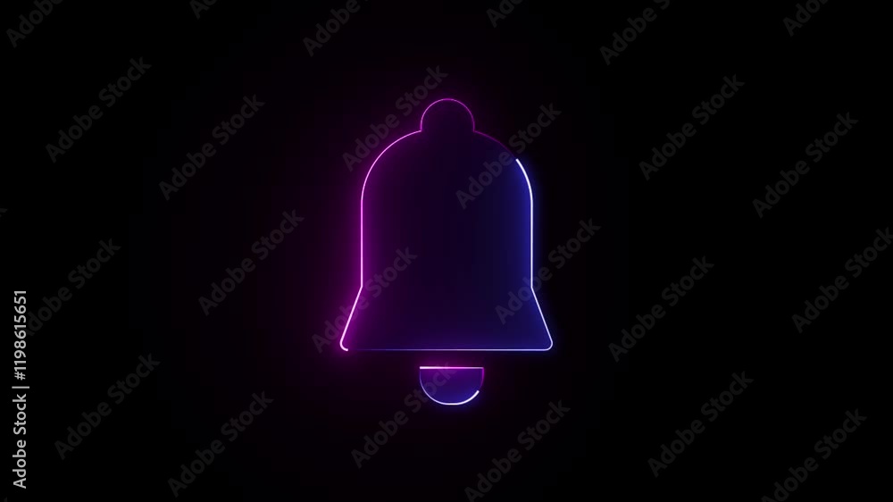 Poster abstract glowing red neon line notification bell icon animation with background.