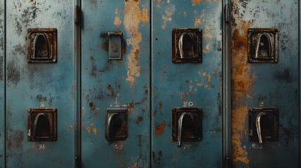 Vintage Industrial Metal Locker: Faded Paint and Timeless Scratches Tell a Story of Endurance and Nostalgia
