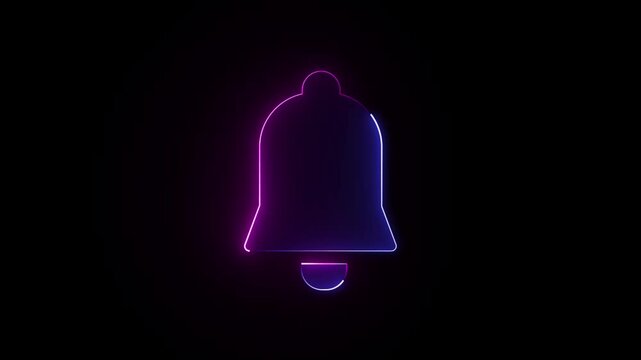 Abstract glowing red neon line Notification bell icon animation with background.