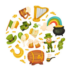 St. Patrick Day Round Composition Design with Symbol Vector Template © Happypictures