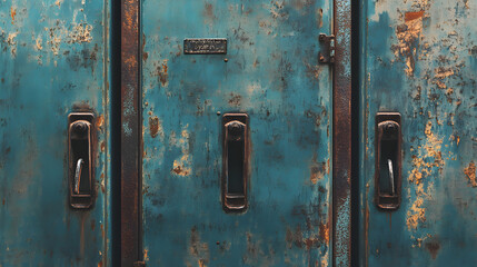 Vintage Industrial Metal Locker: Faded Paint and Timeless Scratches Tell a Story of Endurance and Nostalgia