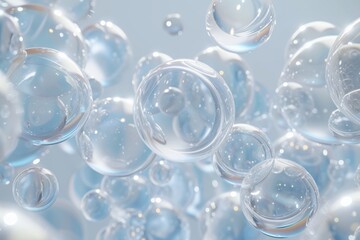 Fototapeta premium Transparent spheres float gracefully in a dreamy arrangement, creating an optical illusion of infinite depth and reflections in soft light during a serene moment