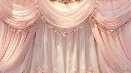 A luxurious curtain setup in elegant pastel pink tones 