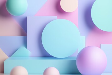 Colorful geometric shapes in pastel tones create a modern abstract display for design enthusiasts