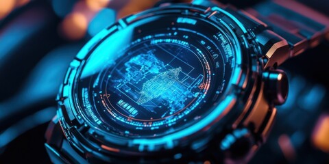 Futuristic Smartwatch Displaying Map, Close-up Shot