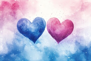 Obraz premium Romantic Heart Shapes in Watercolor with Abstract Background