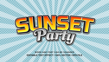 editable text effect sunset party 3d cartoon style