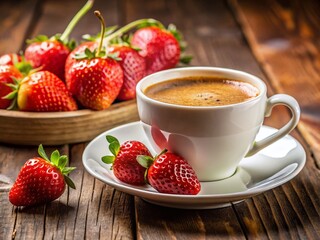 Macro Photo: Juicy Strawberries & Coffee - Good Morning Breakfast