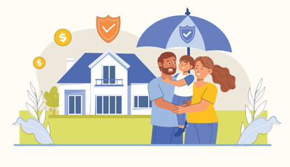 Safeguard your property with this impactful illustration showcasing fire insurance protection, symbolized by a protective umbrella and burning flames in the background.