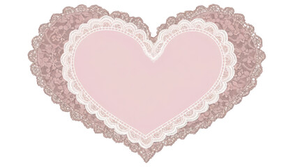 A large heart with a vintage lace pattern around the edges, featuring a customizable name space in the center, with a soft pink and white color scheme, on a white transparent background PNG.