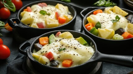 Creamy Vegetable Casserole in Individual Cast Iron Dishes