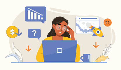 Capture the essence of challenges faced by businesses with this somber illustration depicting financial decline, uncertainty, and strategies for recovery.