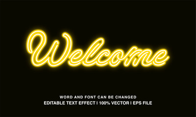 editable text effect welcome yellow neon light