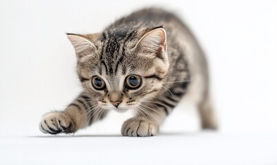 Kitten playing, white background, studio shot, pet