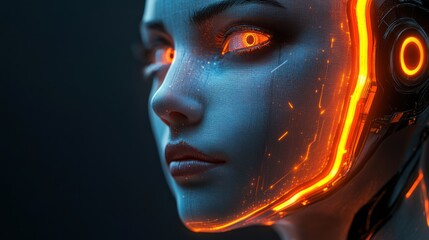 Futuristic Woman, Glowing Circuits, Dark Background, AI Concept
