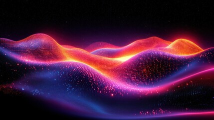 Fototapeta premium Neon energy waves flow dark space; digital art