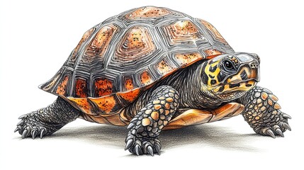Obraz premium A detailed illustration of a turtle showcasing its intricate shell patterns and textures.
