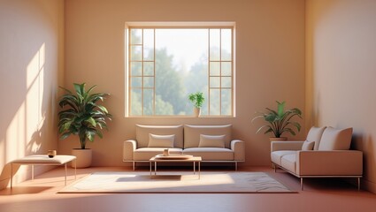 Fototapeta premium Minimalist living room with clean and bright lines 
