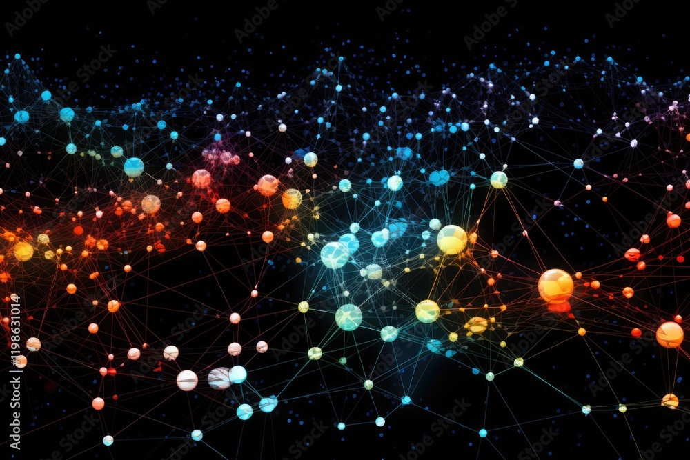 Poster a vast network representing the intricate structure of the internet with colorful nodes and connecti