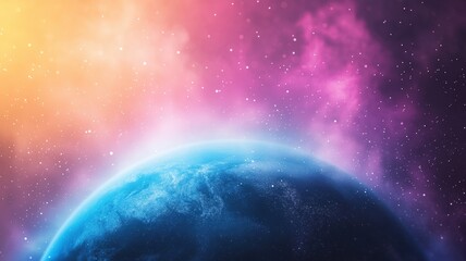 Fototapeta premium Vibrant Cosmic Landscape with Planet and Colorful Nebula Background
