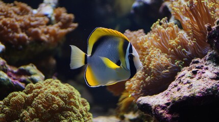 Vibrant Yellow and Blue Fish in a Coral Reef