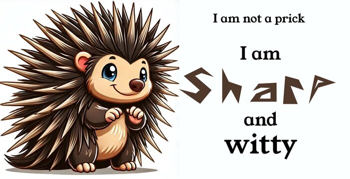  Cartoon illustration of a hedgehog.
Smart quote " i am not a prick, I am sharp and witty"
