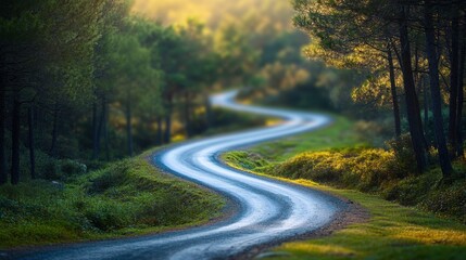 Obraz premium Winding road through forest