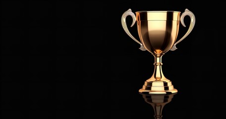 An image of a gold trophy on a simple background with reflection, Generative AI.