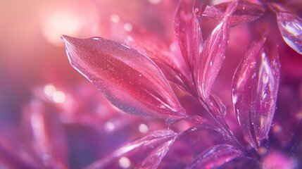 Naklejka premium Closeup macro shot of pink leaves with dreamy bokeh background, soft light