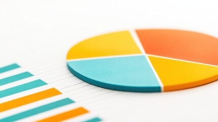 Fototapeta premium A colorful pie chart next to striped data, representing data visualization and analysis in a clean, modern design.