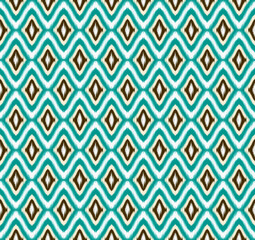 Illustrated jade green modern motif textiles seamless pattern with triangles chevron traditional ikat inspired texture background. 